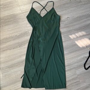 Silky Crossback Elegant Green Slip Dress